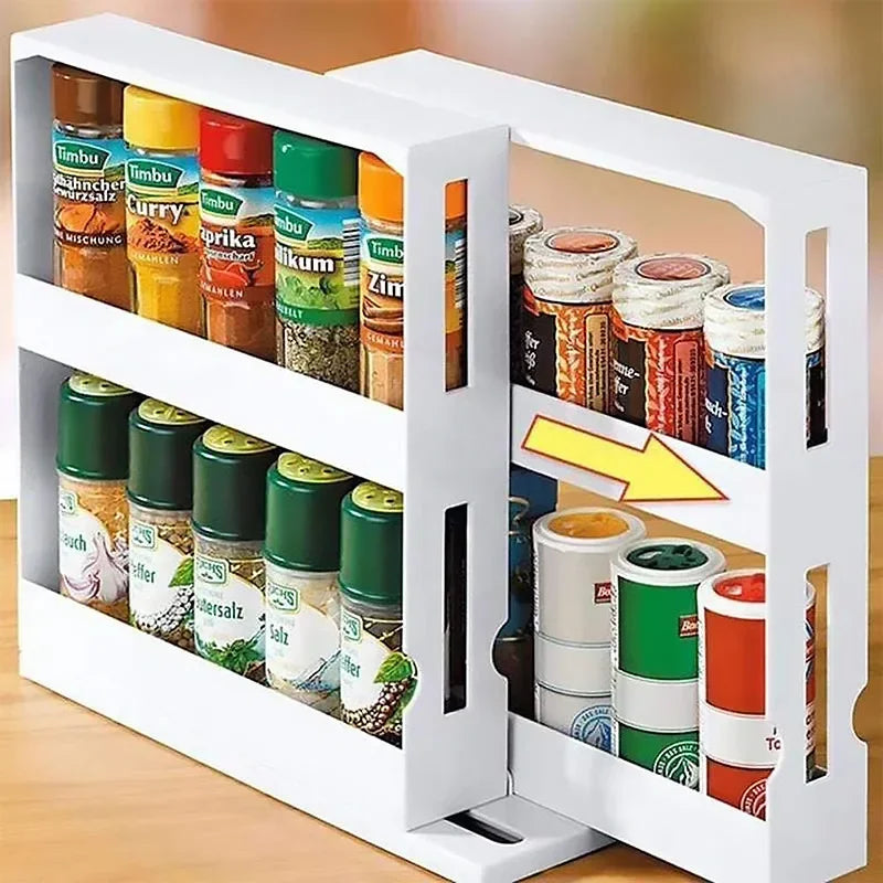 Food Rack Rotating Spice Storage Shelf for Kitchen