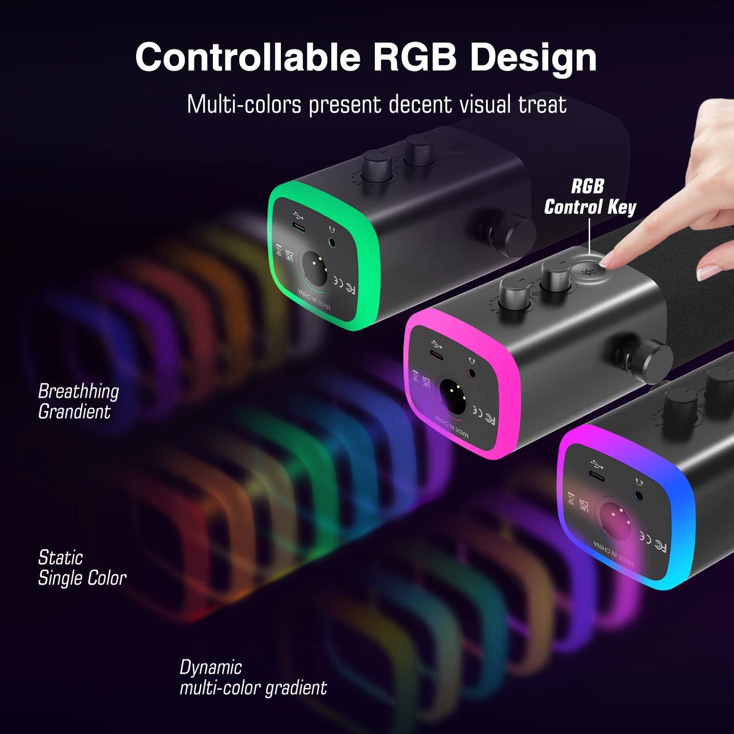 Dynamic Microphone with RGB Control/Headphone jack