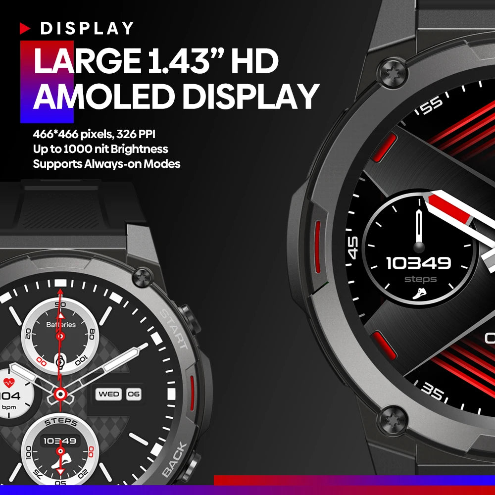 AMOLED Display Hi-Fi Phone Calls Military-grade Smartwatch